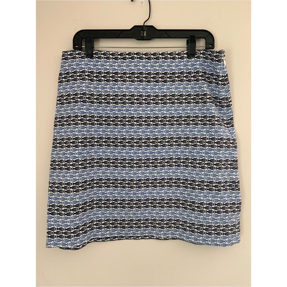 Talbots Novelty Print Fish Nautical Navy Blue Women’s Cotton Skirt 12 Coastal